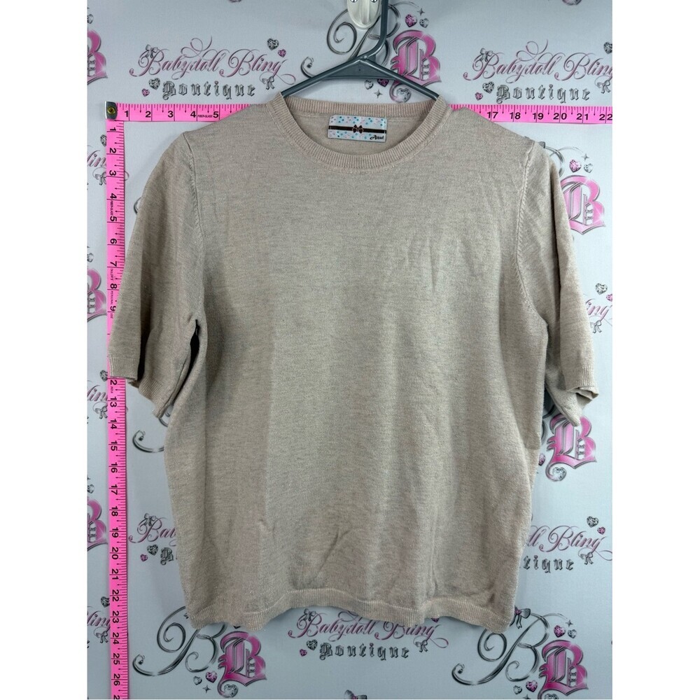 Azul short sleeve sparkly knit, cream shirt, Beige Short Sleeve Knit Top